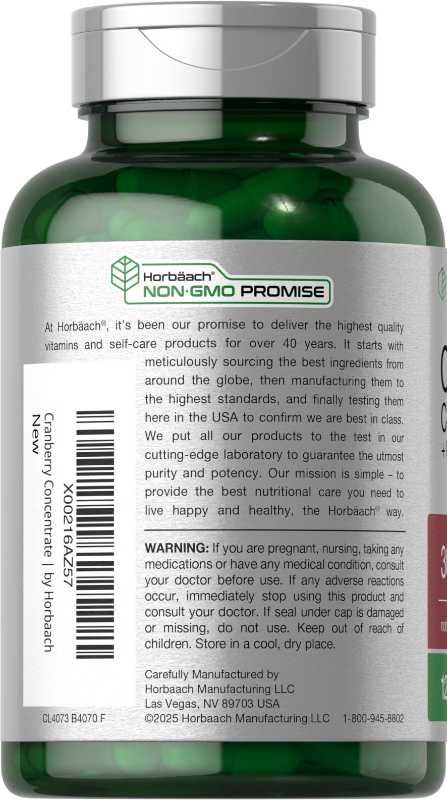 Horbäach Cranberry Concentrate + Vitamin C – 30,000mg, 120 Capsules | Non-GMO, Gluten Free