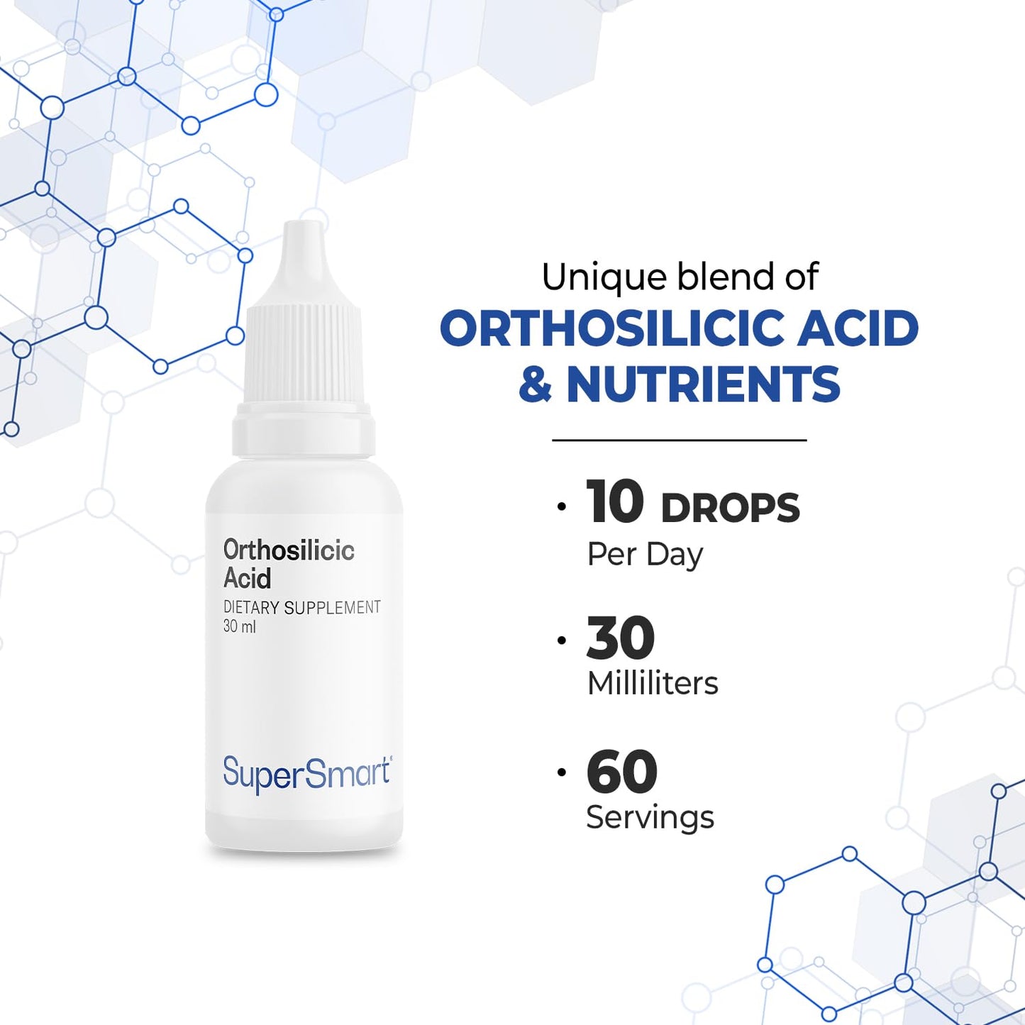 Orthosilicic Acid Supplement (Advanced Formula) – Silicon with MSM, Choline & Carnitine | Non-GMO, Gluten Free | 30 ml | Supersmart
