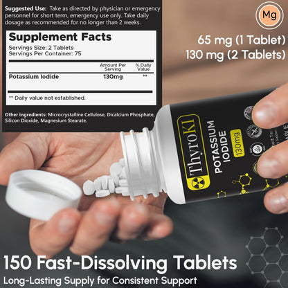 Potassium Iodide 130 mg Tablets – Thyroid & Respiratory Support – Made in USA | 300 Tablets (Pack of 2)