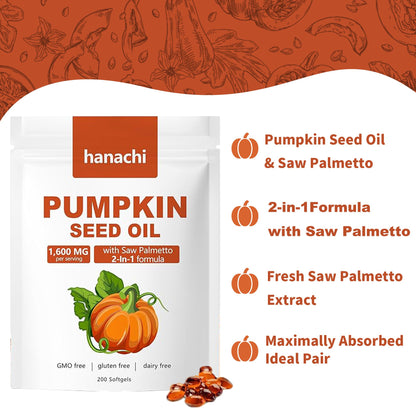 Shwfhi Ovela Pumpkin Seed Oil Capsules for Hair Growth – 2 in 1 Formula with Saw Palmetto | Non-GMO, Gluten Free | 200 Softgels