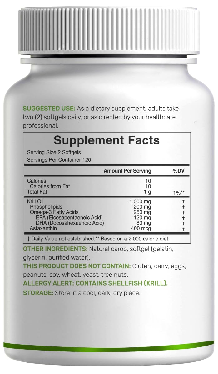 Antarctic Krill Oil 1,000mg – 240 Softgels | Mercury Free, No Fishy Taste | Omega-3 EPA/DHA