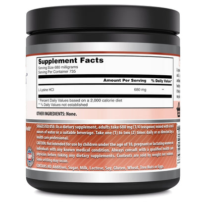 Amazing Formulas L-Lysine Powder 680mg – Non-GMO, Gluten Free (500g)