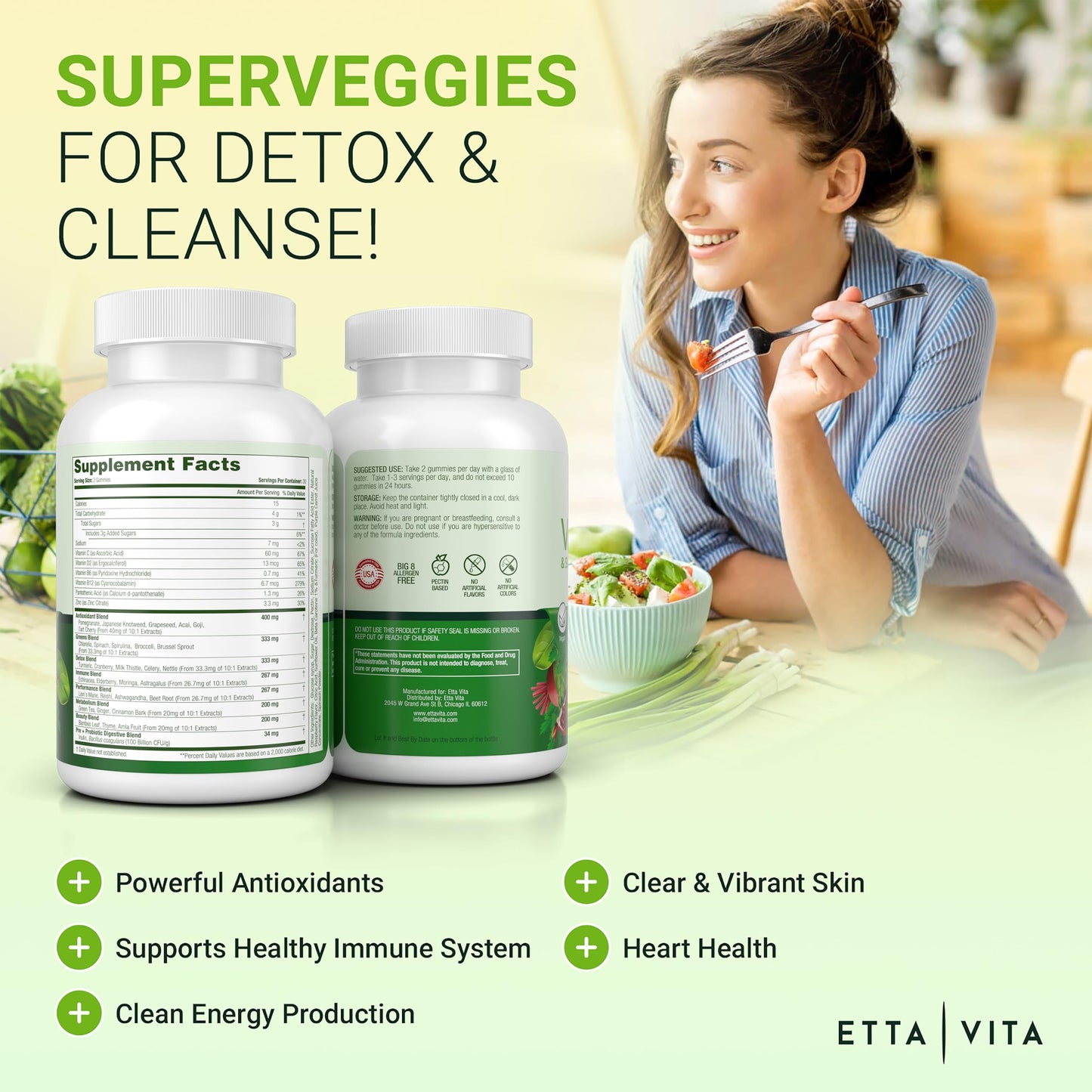 Etta Vita 120 Chews Super Greens Gummies | 9 Superfruits & 30 Veggies