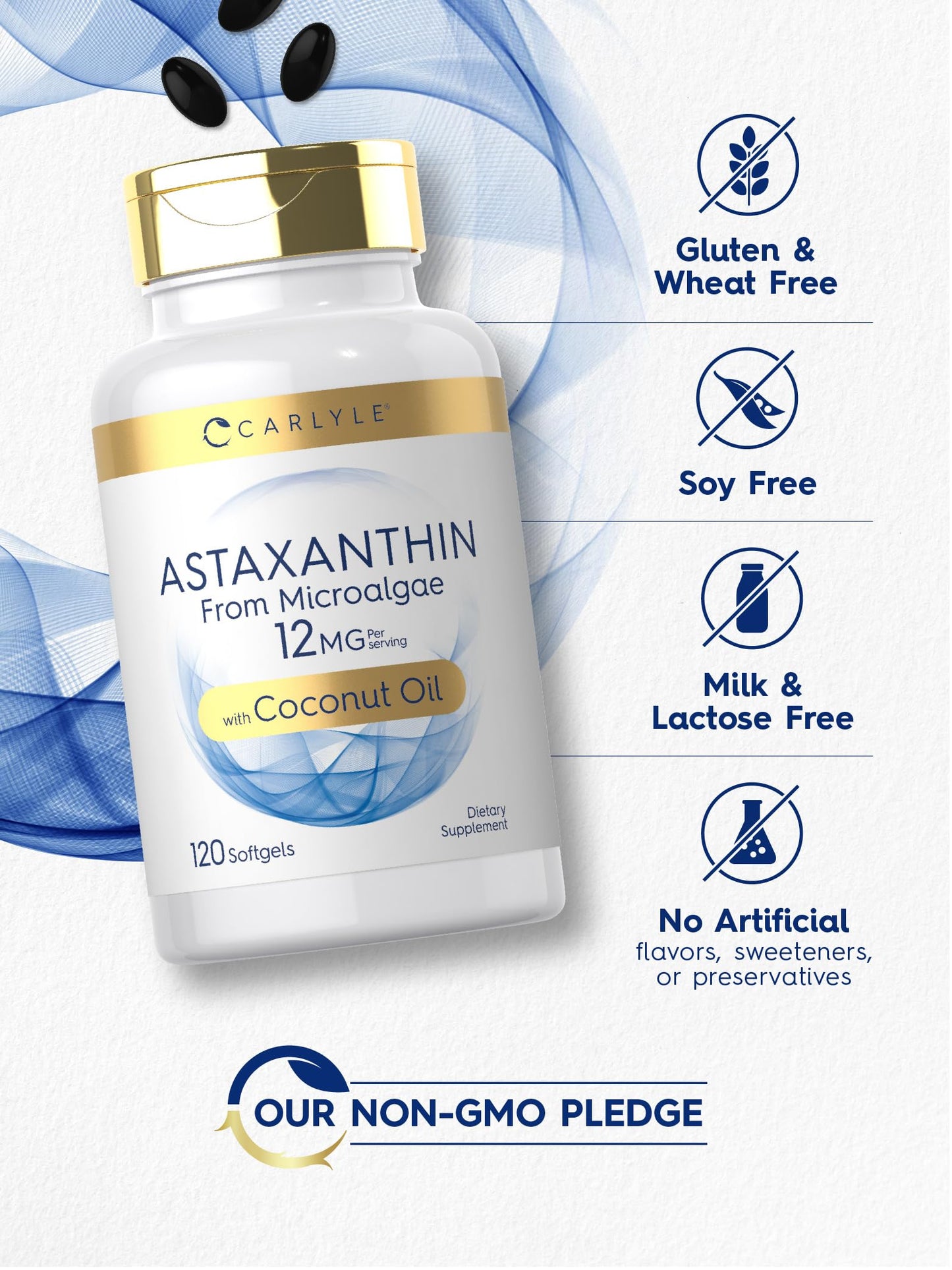 Carlyle Astaxanthin 12mg - 120 Softgels | Microalgae, Coconut Oil | Non-GMO & Gluten Free