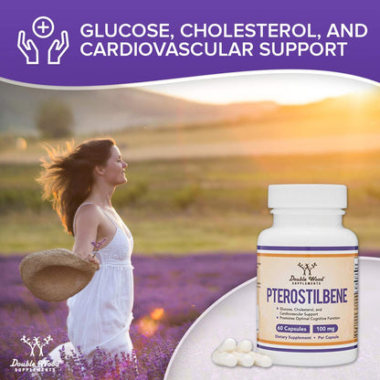 Pterostilbene 100mg Capsules – 60 Count | Non-GMO, Gluten Free | Third-Party Tested | Double Wood