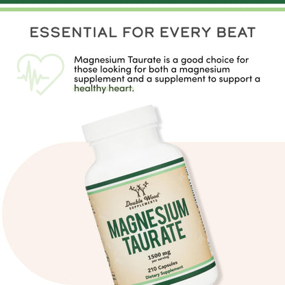 Magnesium Taurate for Cardiovascular Health – 1,500mg/Serving | 210 Vegan Capsules | Double Wood Supplements