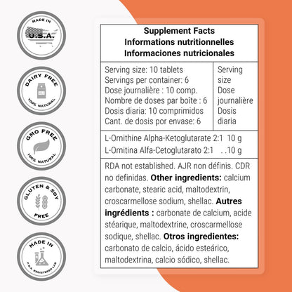 Supersmart OKG 10g per Day - L-Ornithine Alpha Ketoglutarate Supplement - 60 Tablets