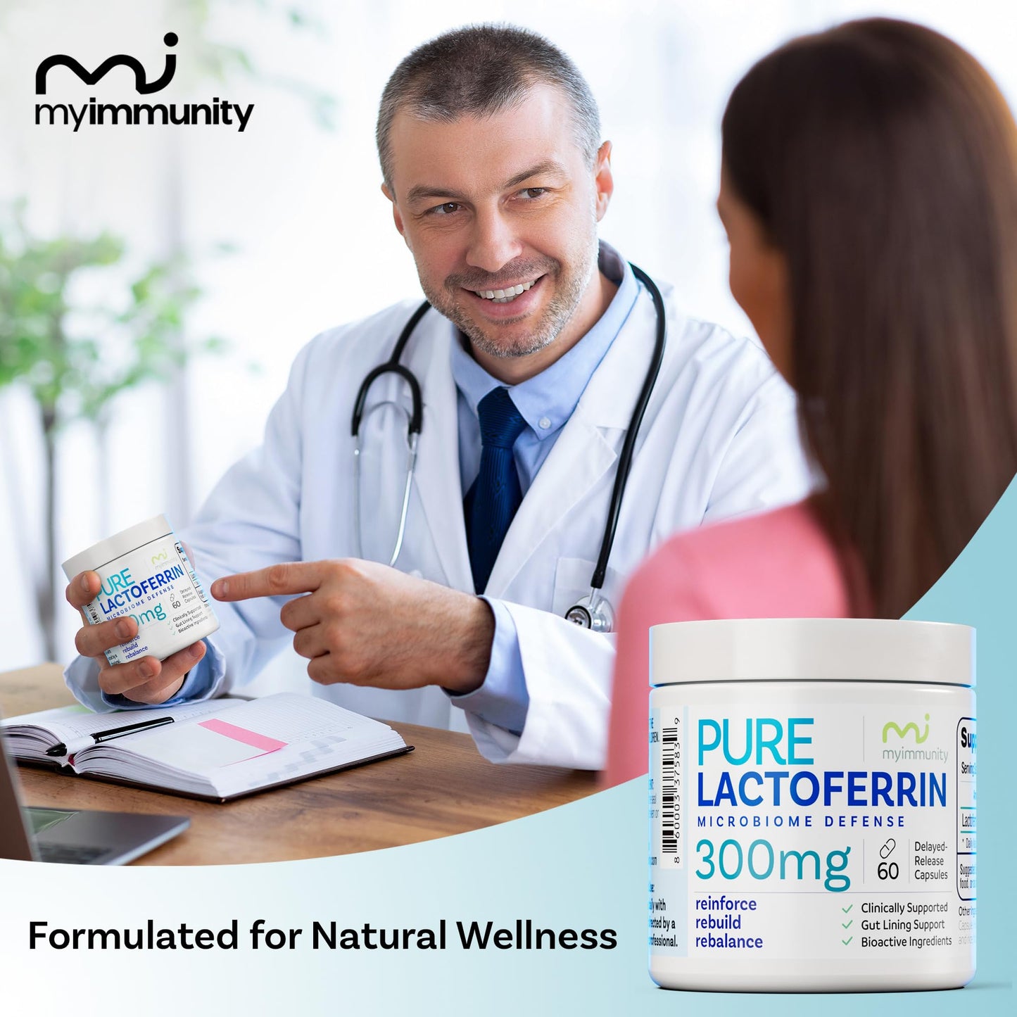 MyImmunity Pure Lactoferrin 300mg | Immune Support & Iron Absorption | Gluten-Free (60 Capsules)