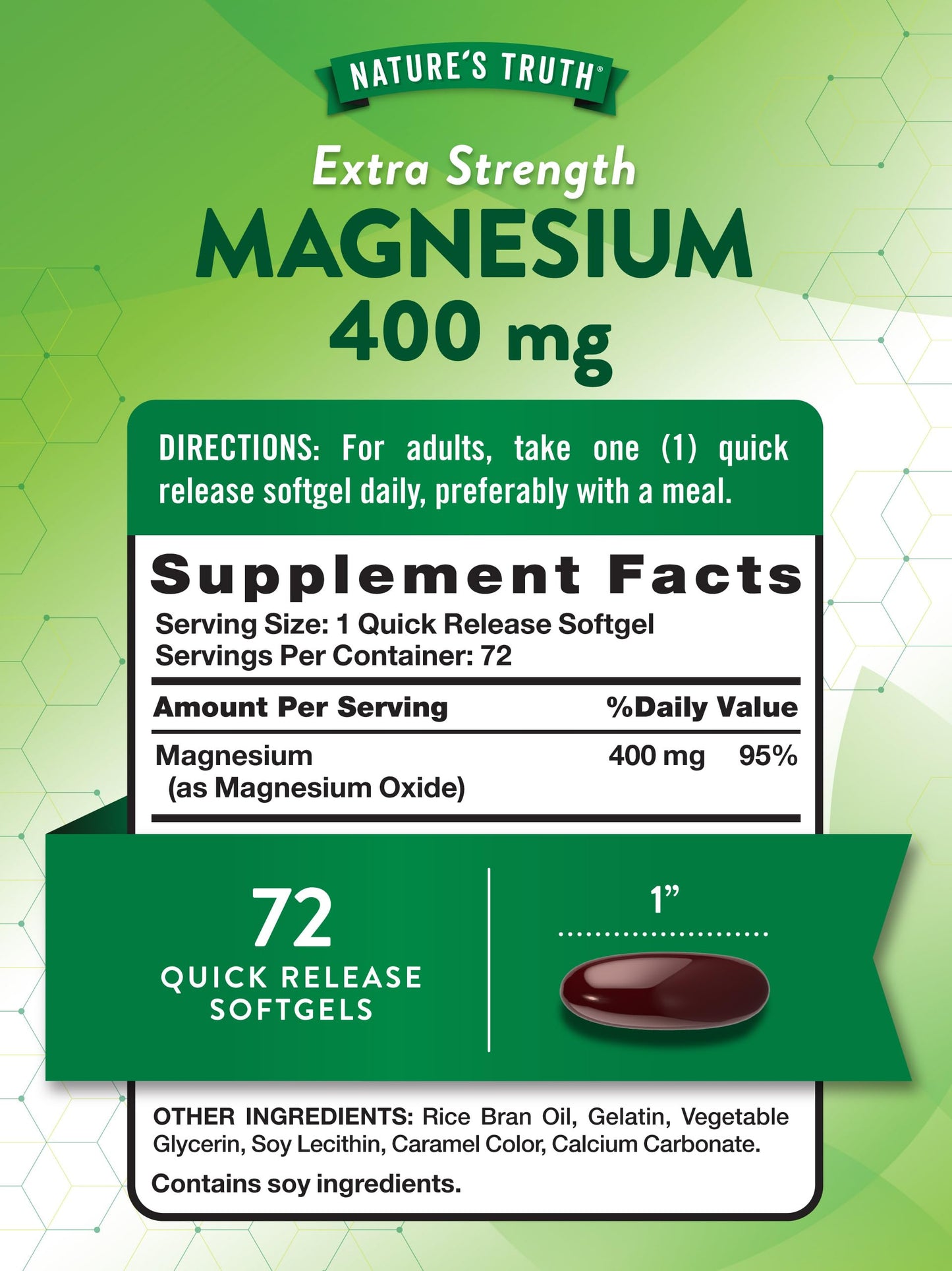Nature's Truth Magnesium 400mg – 72 Softgels | Extra Strength, Non-GMO, Gluten Free
