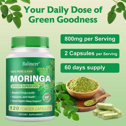 Moringa Powder Capsules | Pure Moringa Leaf – 800mg per Capsule, 120 Vegan Capsules