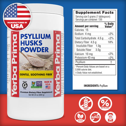 Yerba Prima Psyllium Husk Powder 24oz - Fine Ground, Unflavored, Sugar Free