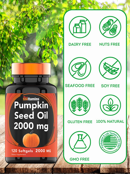 tnvitamins Pumpkin Seed Oil 2000 mg - 120 Softgels | Hair Growth & Bladder Support