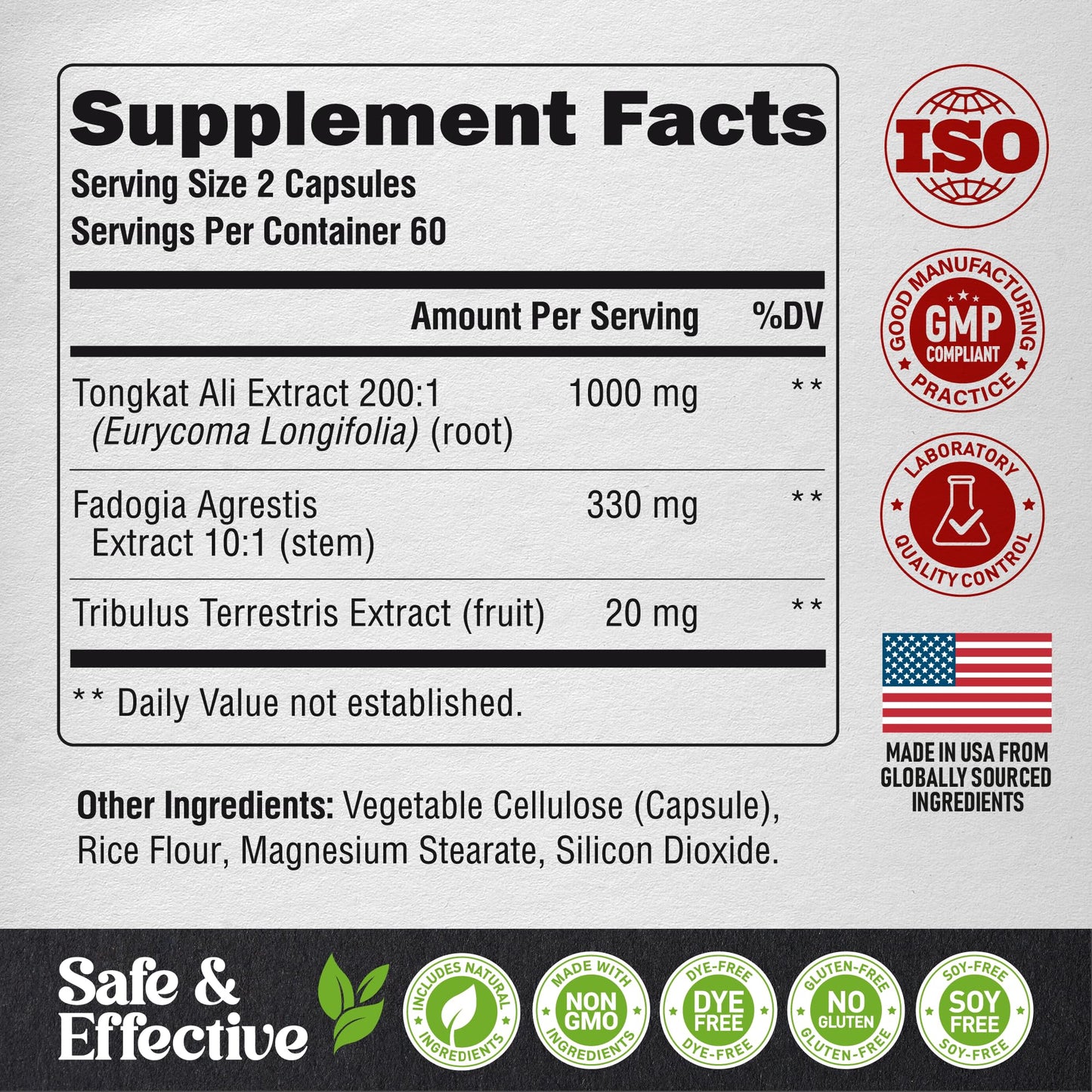 Tongkat Ali 1350mg Men Complex – Energy, Strength & Performance | USA Made 120 Capsules