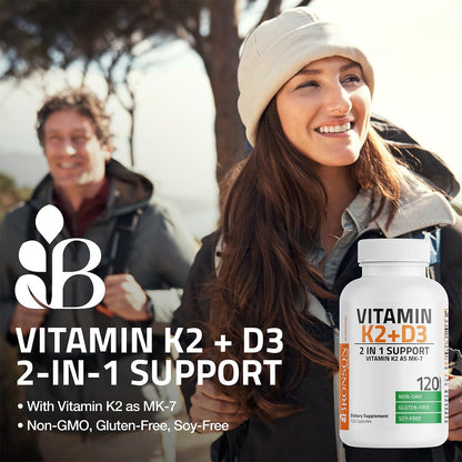Bronson Vitamin K2 (MK7) with D3 – Non-GMO, 5000 IU D3, 90 mcg K2 MK-7, 250 Capsules