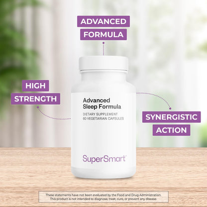 Supersmart Advanced Sleep Formula (High Strength) - Melatonin, Valerian, California Poppy | 60 Vegetarian Capsules | Non-GMO & Gluten Free