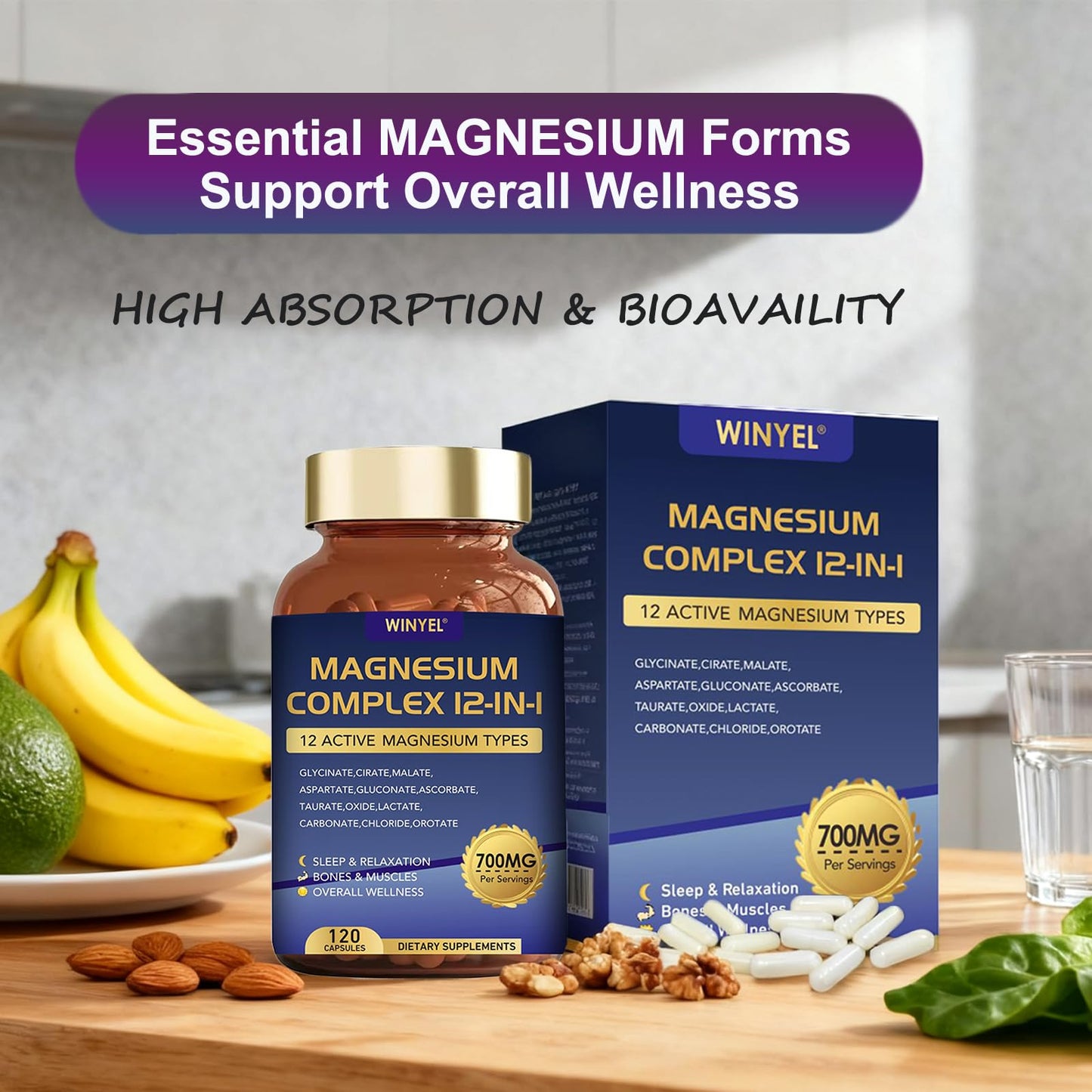 Magnesium Complex 700mg 12-in-1 | Sleep, Calm & Heart Health | Vegan 120 Caps