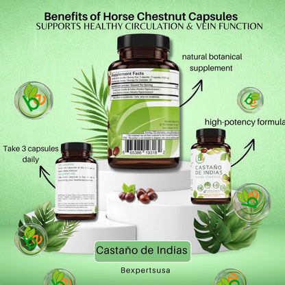 Horse Chestnut Capsules 1500 mg – 90 Veggie Caps | Vein & Circulation Support | Made in USA