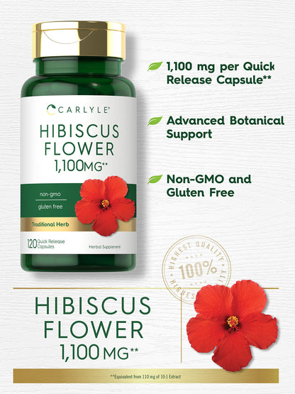 Carlyle Hibiscus Flower Extract 1100 mg | 120 Capsules | Non-GMO, Gluten Free