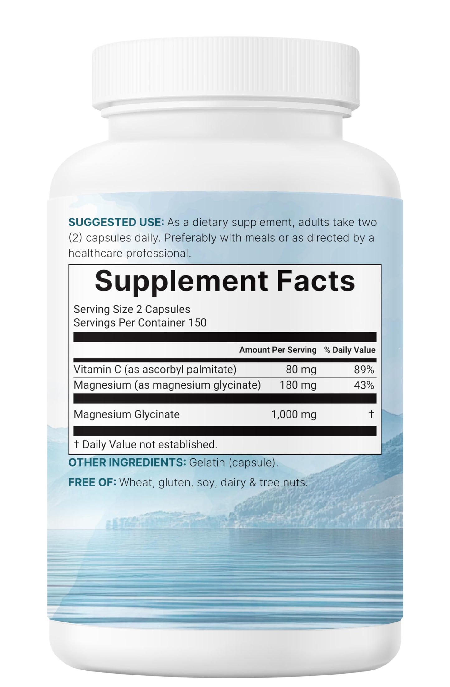 Pure Magnesium Glycinate 1,000mg | 300 Capsules | Chelated for Maximum Absorption + Vitamin C