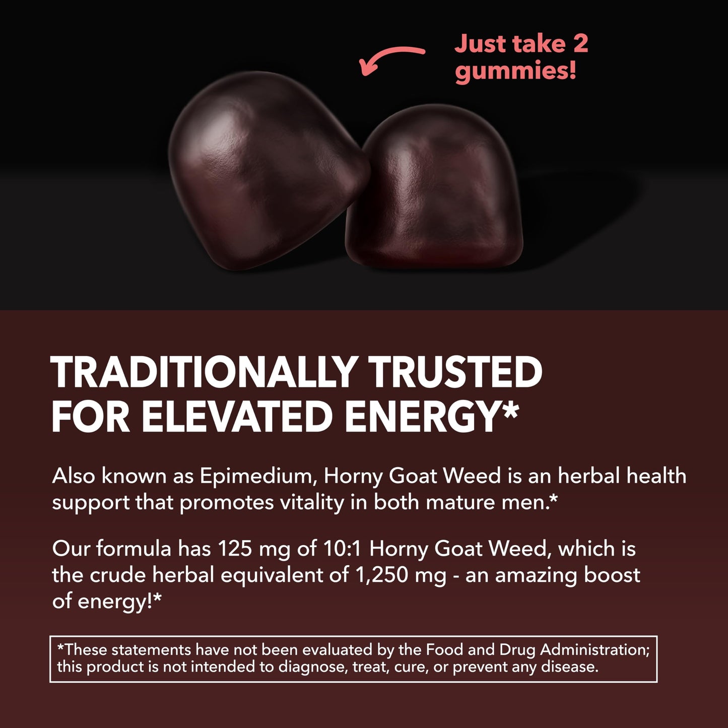 Horny Goat Weed Gummies with Vitamin B12 - Energy & Endurance Support for Men (30 Count) Raspberry