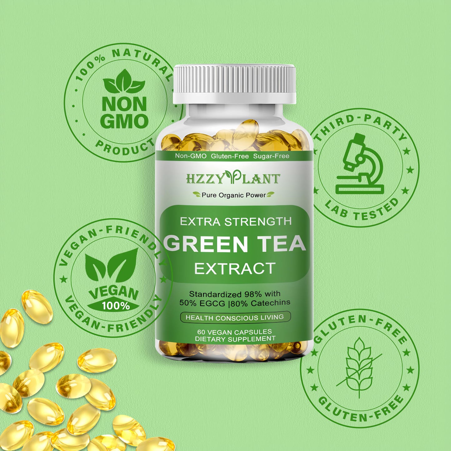 Green Tea Extract Softgels | High Absorption EGCG 50% | Energy & Immune Support