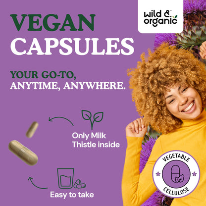 Wild & Organic Milk Thistle 1000mg Capsules - Liver Support, 60 Vegan Capsules