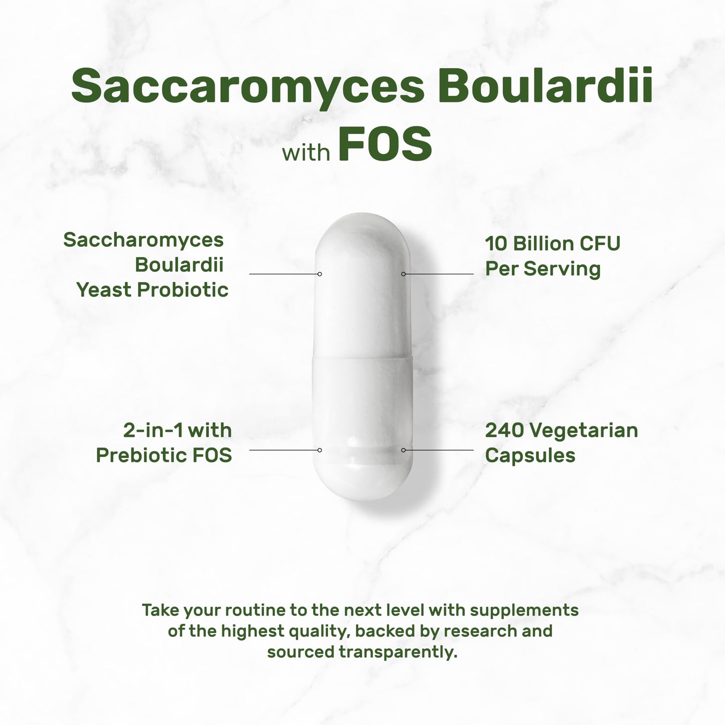 Saccharomyces Boulardii Probiotics + FOS – 10 Billion CFU, 240 Veggie Capsules | Gut, Immune & Digestive Health – Non-GMO