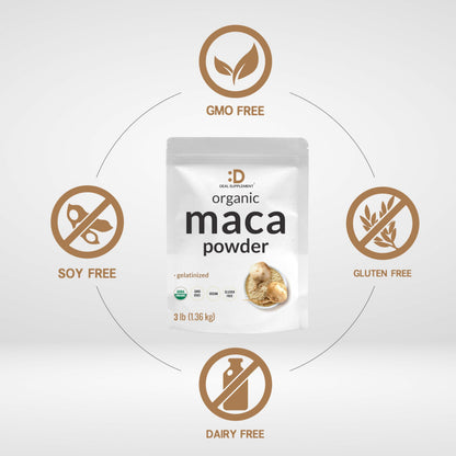 Organic Maca Root Powder (Peru) 3lbs – Gelatinized, Non-GMO | Energy & Immune Support