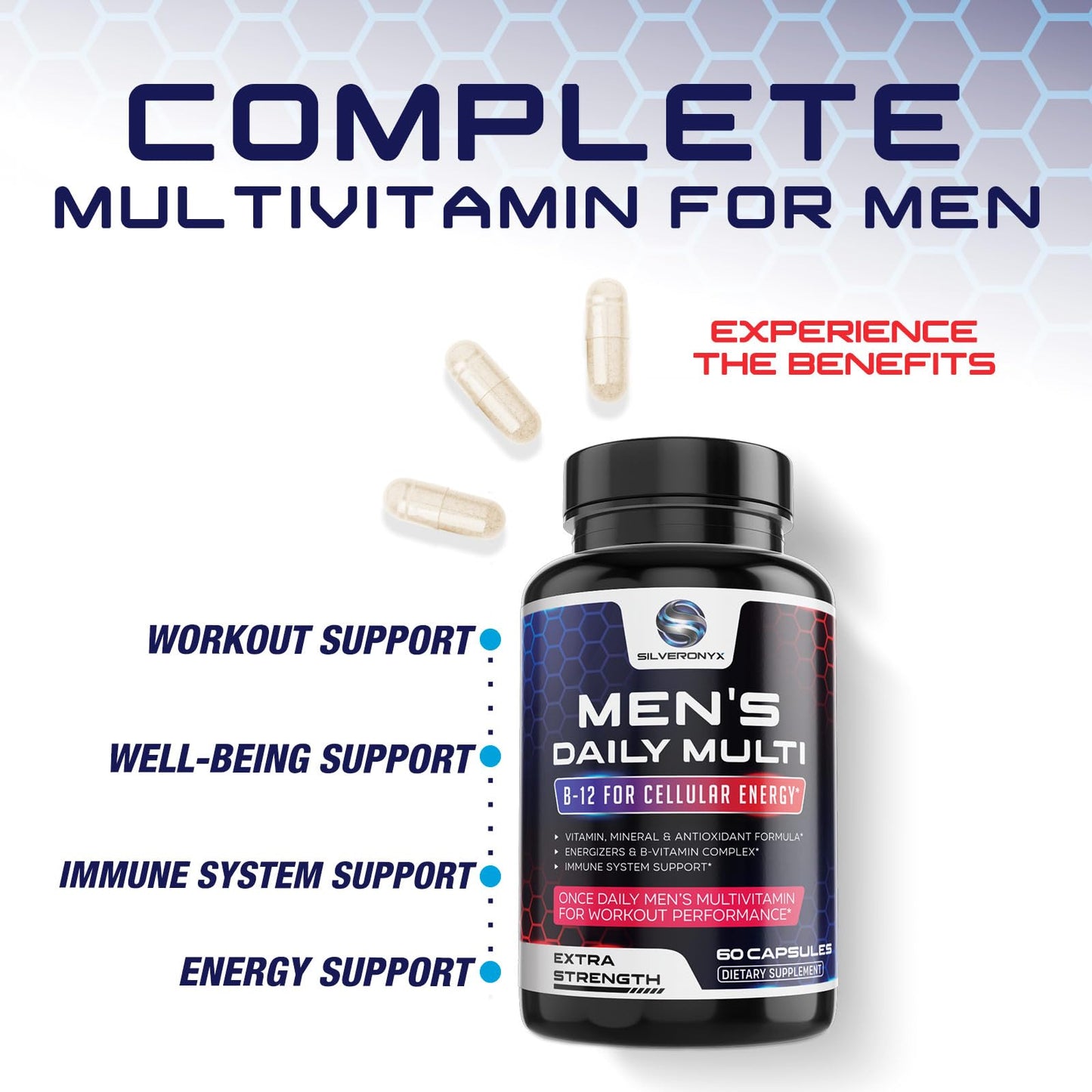 Multivitamin for Men - Immune Support, Non-GMO, 60 Capsules | SilverOnyx