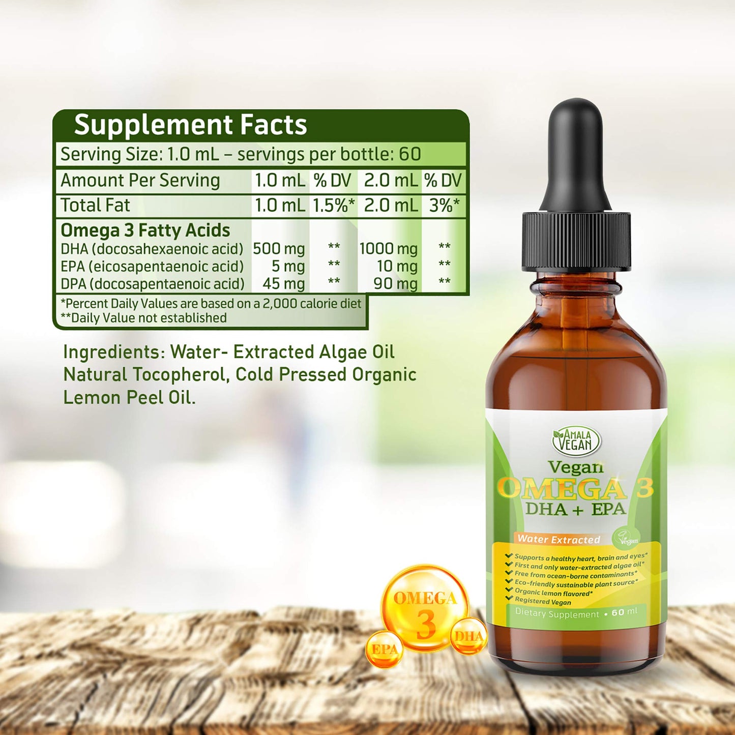 Potent & Organic Vegan Omega-3 Liquid Supplement – Algae DHA/EPA