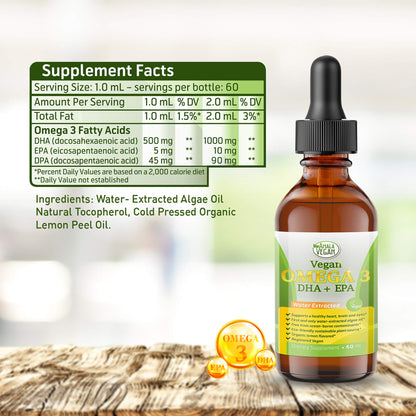 Potent & Organic Vegan Omega-3 Liquid Supplement – Algae DHA/EPA