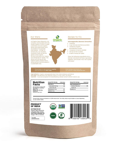 Organic Ashwagandha Root Powder - 8 oz | Lab Tested for Purity | Non-GMO | Resealable Kraft Bag | Withania Somnifera - Indian Ginseng | SHOPOSR