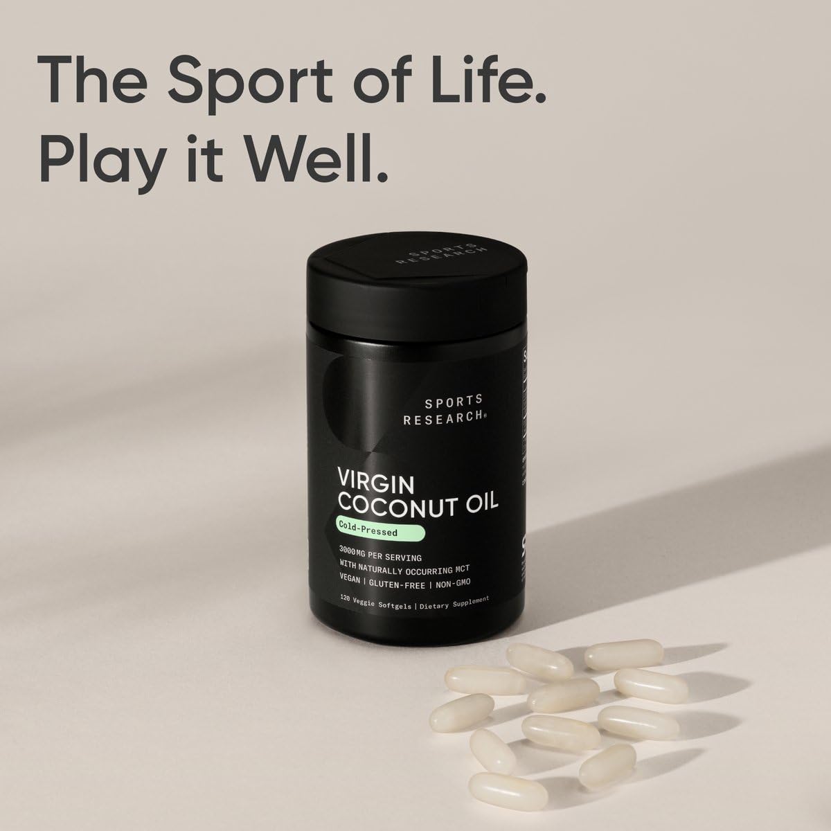 Sports Research Organic Coconut Oil Capsules 3000MG - Cold Pressed MCTs - 120 Softgels