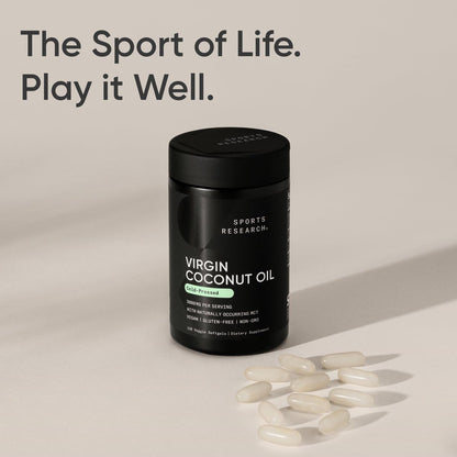 Sports Research Organic Coconut Oil Capsules 3000MG - Cold Pressed MCTs - 120 Softgels