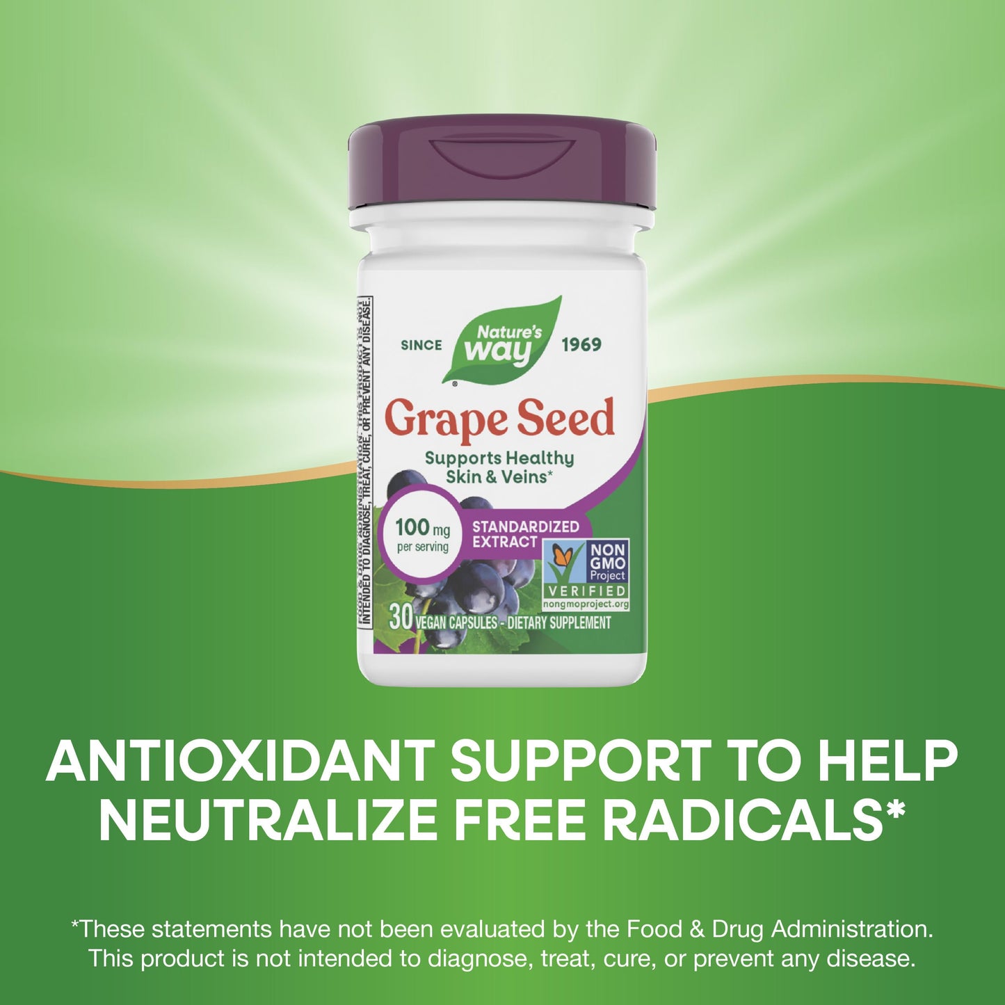 Nature's Way Grape Seed Standardized Extract – Supports Healthy Skin and Veins, Antioxidant Support, Non-GMO, Vegan, 30 Capsules