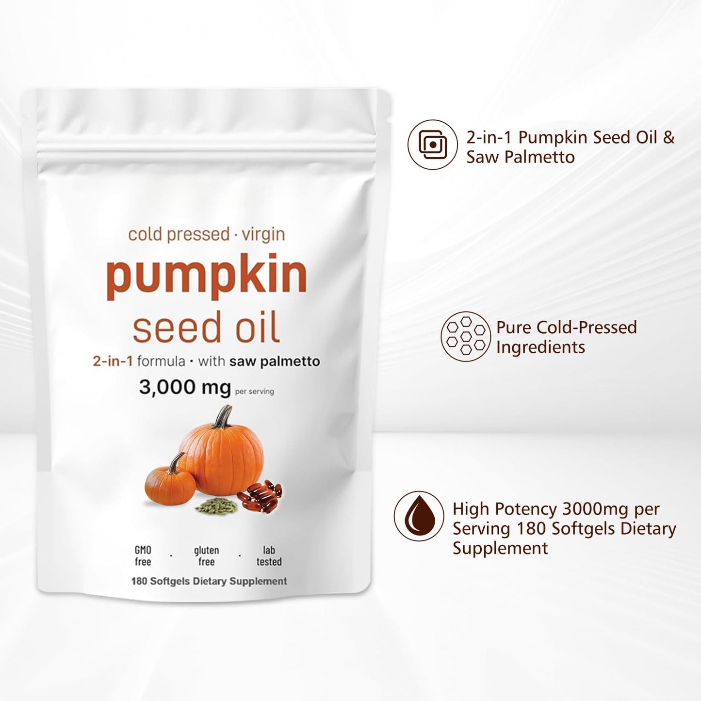 Pumpkin Seed Oil with Saw Palmetto 3000mg – 180 Softgels – Cold Pressed