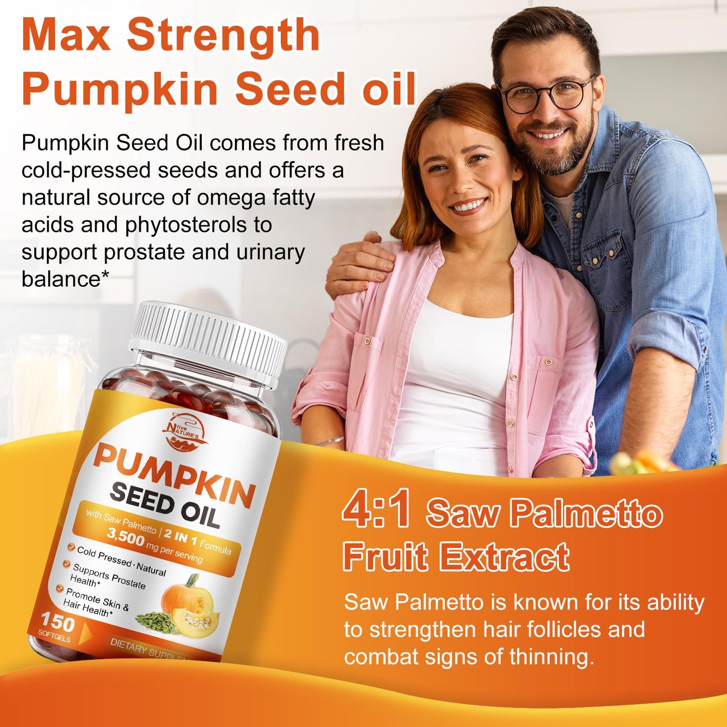 Pumpkin Seed Oil with Saw Palmetto – 3500mg Max Strength Softgels, 150 Count