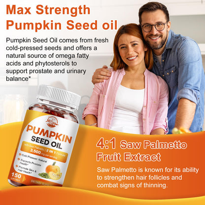 Pumpkin Seed Oil with Saw Palmetto – 3500mg Max Strength Softgels, 150 Count