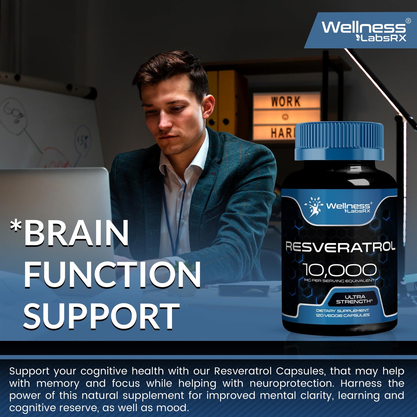 WELLNESS LABSRX Resveratrol 120 Capsules – Trans-Resveratrol for Heart & Brain Health (Vegan, Keto)