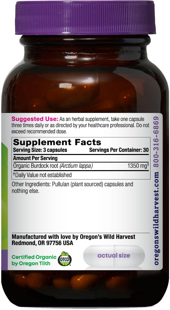 Oregon's Wild Harvest Burdock Organic - Gluten Free, Non-GMO Vegan Capsules (90 Count)