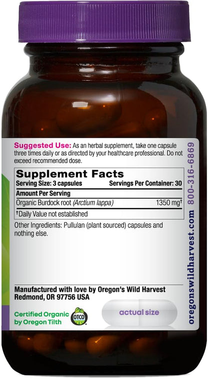 Oregon's Wild Harvest Burdock Organic - Gluten Free, Non-GMO Vegan Capsules (90 Count)