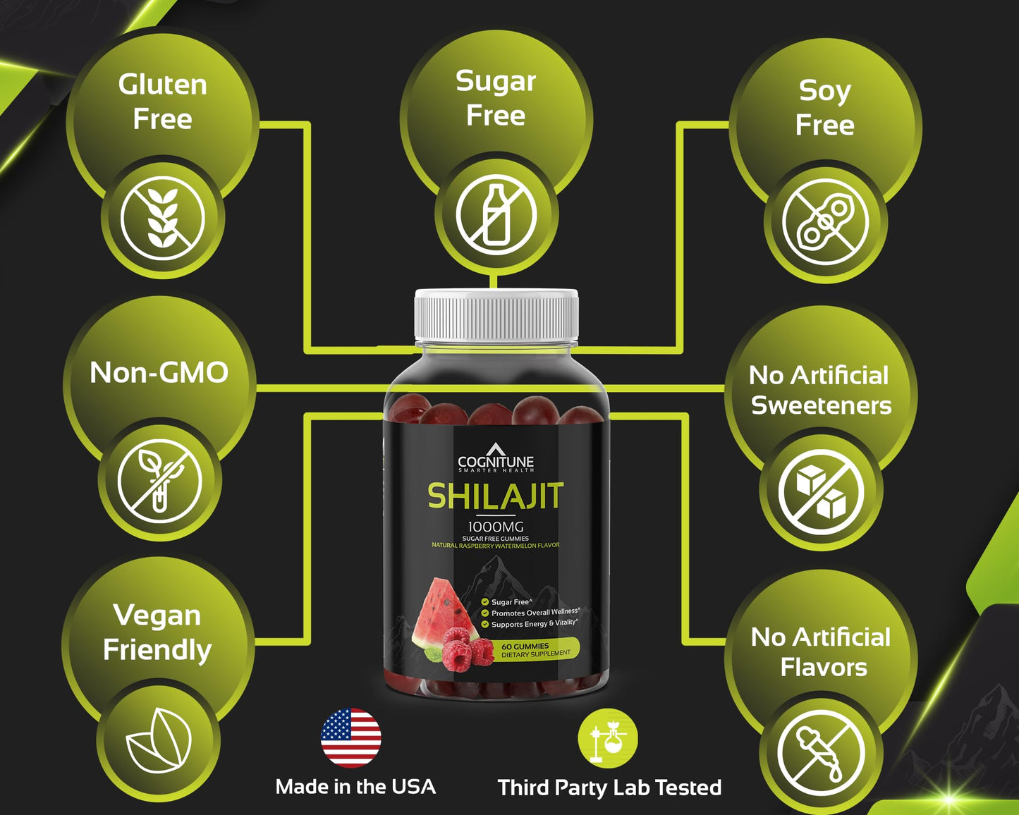 Shilajit Gummies 1000mg – Himalayan Shilajit with Fulvic Acid | Raspberry-Watermelon, Vegan, Sugar-Free