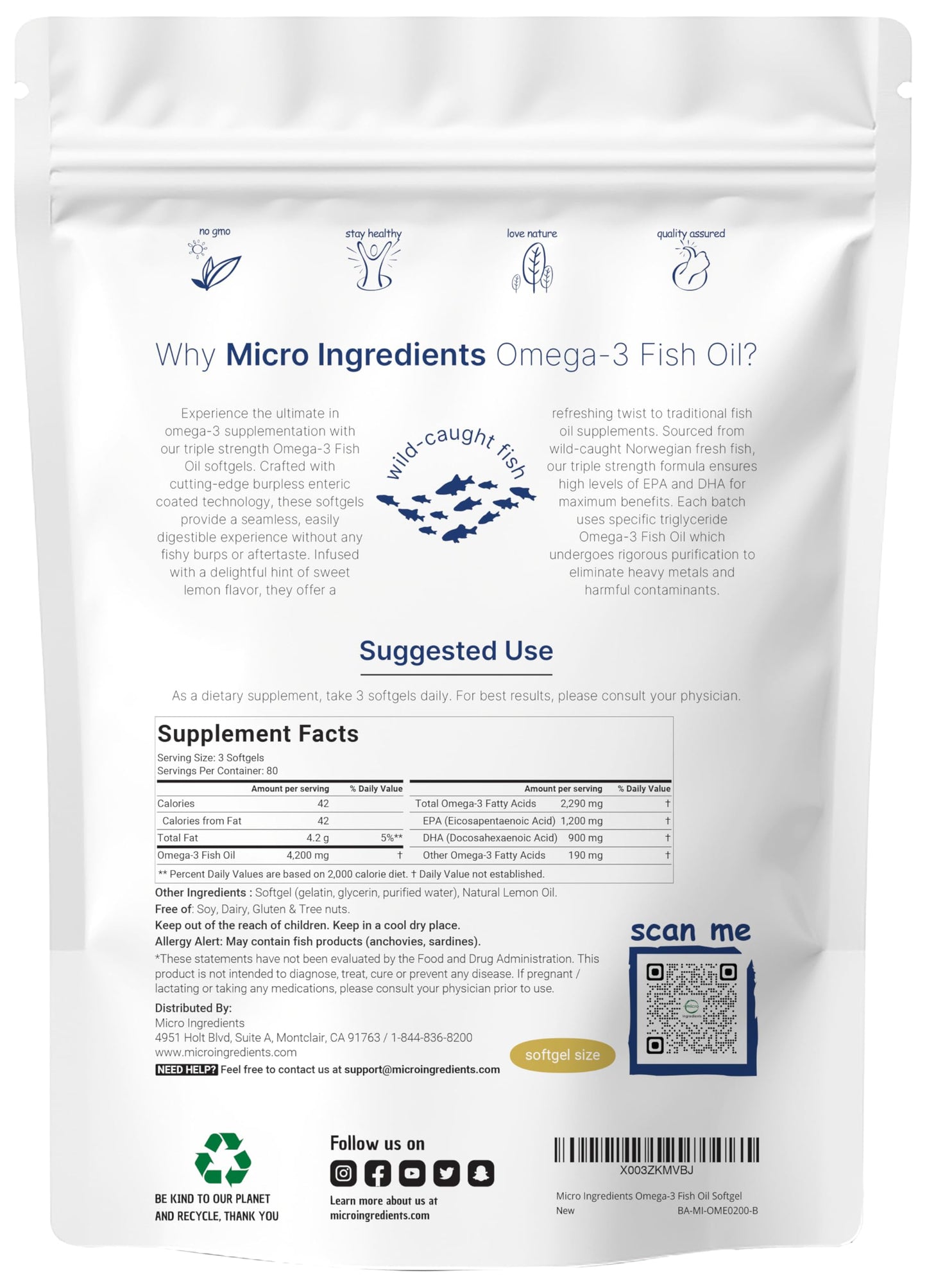 Micro Ingredients Triple Strength Omega-3 Fish Oil – 4200mg/Serving, 240 Softgels (Lemon, Burpless) | EPA 1200mg + DHA 900mg