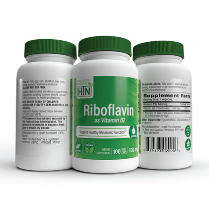 Health Thru Nutrition Riboflavin 100mg VegeCaps | Energy Metabolism & Nervous System Support