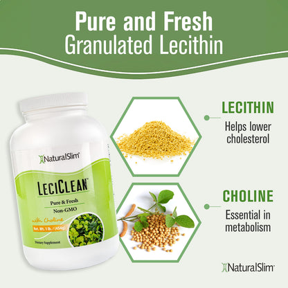 NaturalSlim Soy Lecithin Granules with Choline – Pure, Non-GMO Lecithin Powder (1 lb) for Brain, Heart & Liver Support
