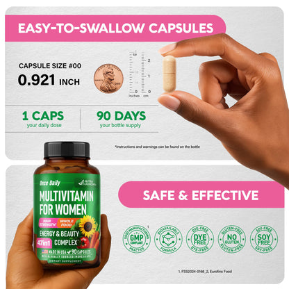 Multivitamin for Women 47-in-1 | Hair Growth, Digestion & Metabolism | Iron | Made in USA | 90 Capsules
