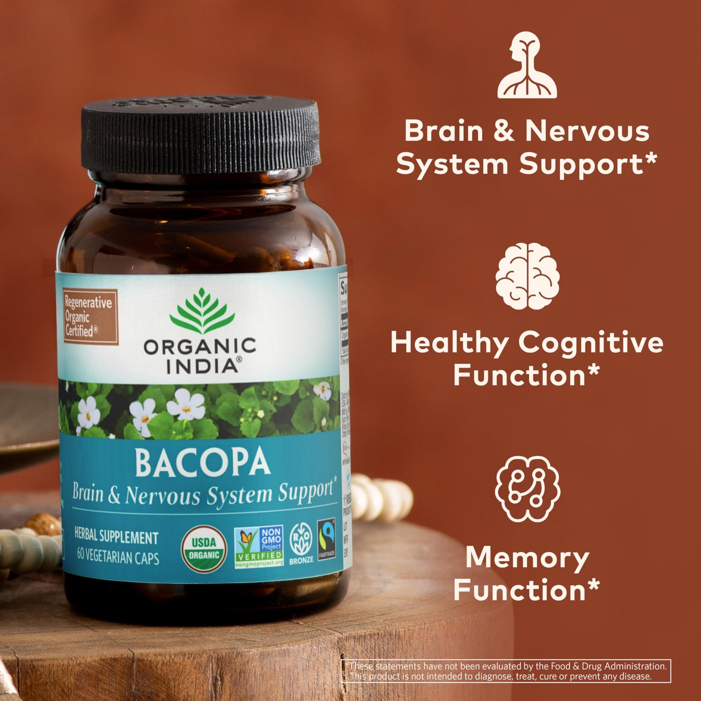Organic India Bacopa Monnieri – Brain, Memory & Focus | 60 Vegan Capsules