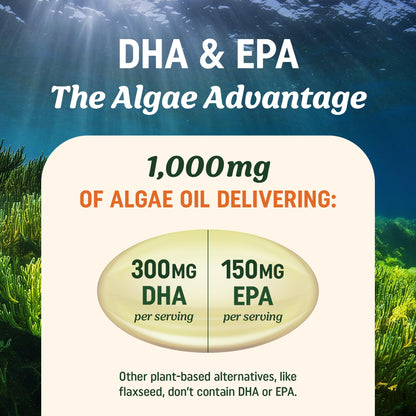 Vegan Omega-3 Algae Oil – Plant-Based DHA & EPA, Sustainably Sourced, 120 Softgels