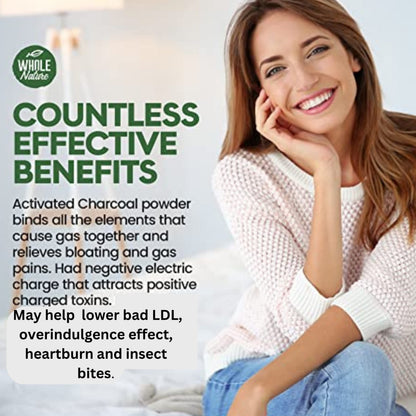 Pure Coconut Activated Charcoal Capsules - 180 Count | Teeth Whitening, Bloating & Cleansing