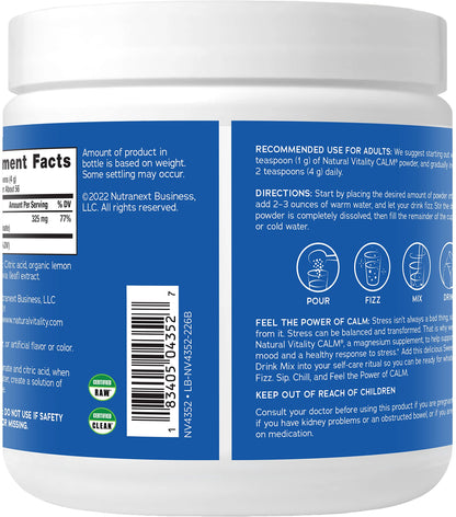 Natural Vitality CALM Magnesium Drink Mix – Lemon, 8 oz | Gluten Free, Vegan, Non-GMO